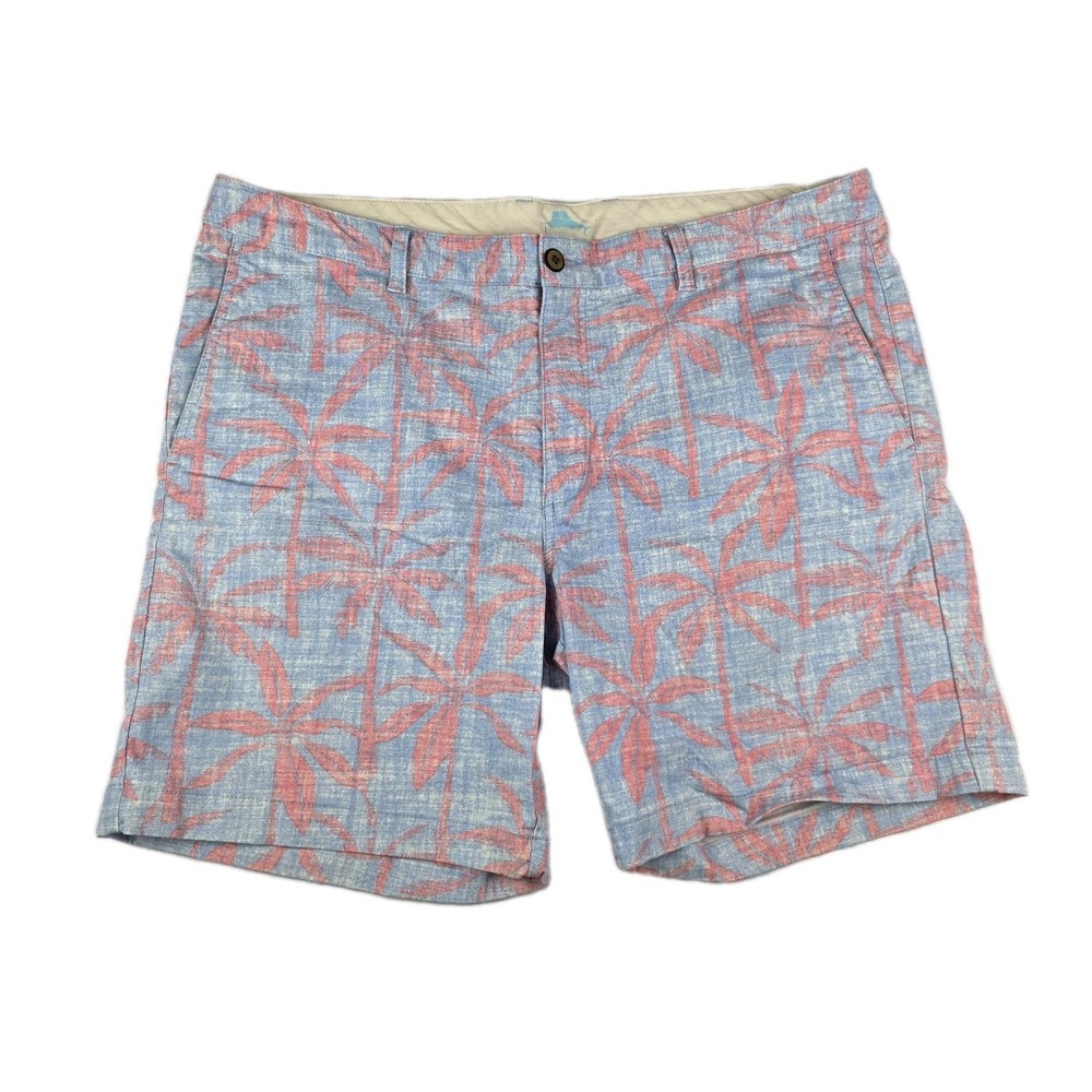 Tommy Bahama Shorts Mens 40 Pink & Blue Twin Palms Hawaiian Tropical Chino